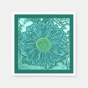 Gerbera Daisy Block Print, Turquoise en Aqua Servet