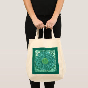 Gerbera Daisy Block Print, Turquoise en Aqua Tote Bag