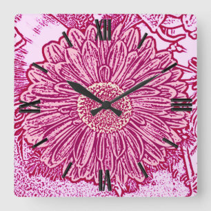 Gerbera Daisy Block Print Vierkante Klok