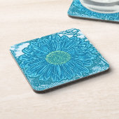 Gerbera Daisy Block Print - zee blauw Bier Onderzetter (Linkerzijde)