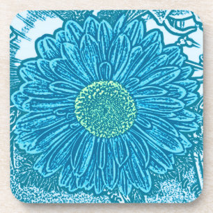 Gerbera Daisy Block Print - zee blauw Bier Onderzetter