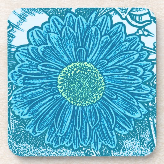 Gerbera Daisy Block Print - zee blauw Bier Onderzetter (Voorkant)