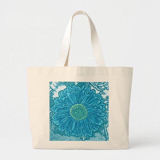 Gerbera Daisy Block Print - zee blauw Grote Tote Bag (Voorkant)