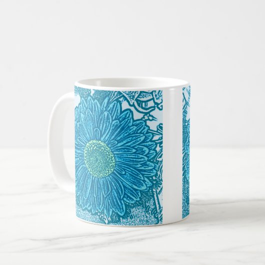 Gerbera Daisy Block Print - zee blauw Koffiemok (Voorkant links)