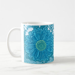 Gerbera Daisy Block Print - zee blauw Koffiemok
