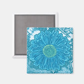 Gerbera Daisy Block Print - zee blauw Magneet (Voorkant / Achterkant)