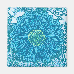 Gerbera Daisy Block Print - zee blauw Magneet