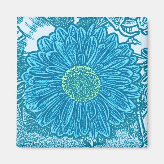 Gerbera Daisy Block Print - zee blauw Magneet (Voorkant)