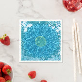 Gerbera Daisy Block Print - zee blauw Servetten (Insitu)