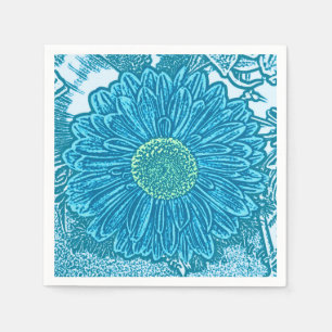 Gerbera Daisy Block Print - zee blauw Servetten