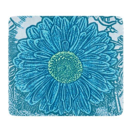 Gerbera Daisy Block Print - zee blauw Snijplank (Voorkant)