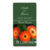 Gerbera daisy bloemen florale groene trouwwijn etiket (Voorkant)