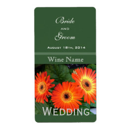 Gerbera daisy bloemen florale groene trouwwijn etiket