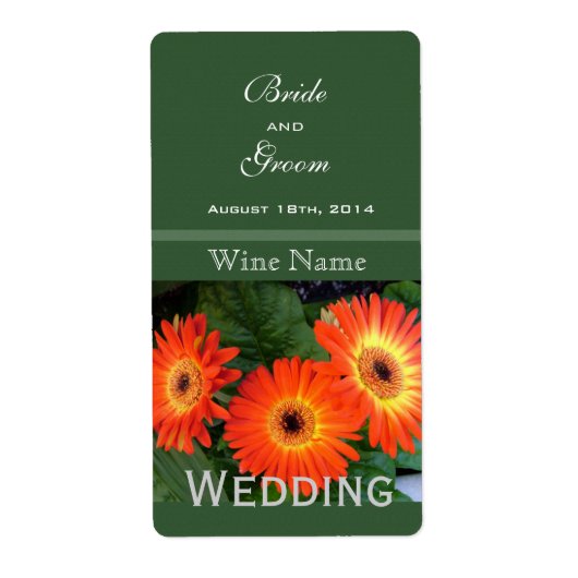 Gerbera daisy bloemen florale groene trouwwijn etiket (Voorkant)