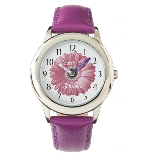 Gerbera Daisy Bloemenmeisje Pink Horloge (Voorkant)