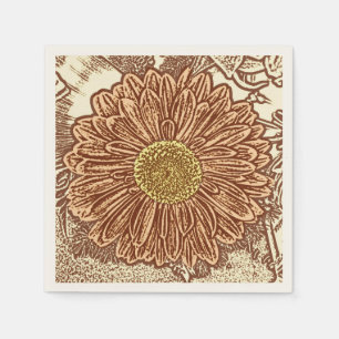 Gerbera Daisy Blokprint - bruin en taupe Servet