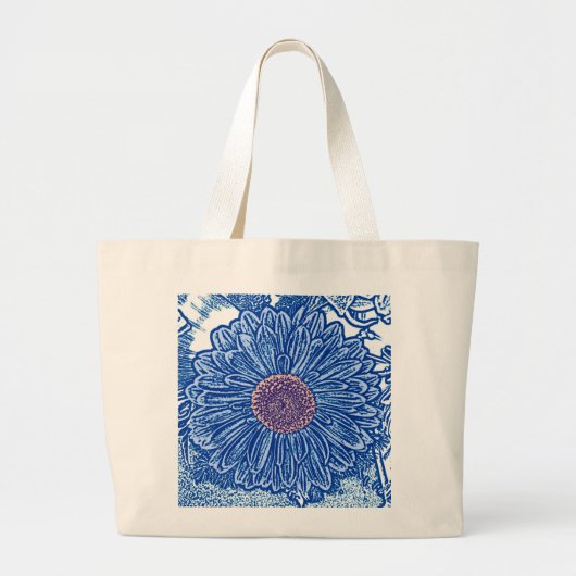 Gerbera Daisy Blokprint - kobaltblauw Grote Tote Bag (Voorkant)