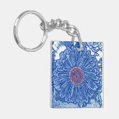 Gerbera Daisy Blokprint - kobaltblauw Sleutelhanger (Voorkant Links)