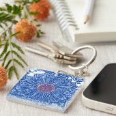 Gerbera Daisy Blokprint - kobaltblauw Sleutelhanger (Voorkant Rechts)