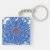 Gerbera Daisy Blokprint - kobaltblauw Sleutelhanger (Achterkant)
