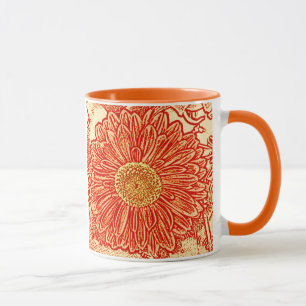 Gerbera Daisy Blokprint - saffraan oranje Mok