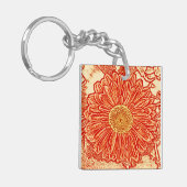 Gerbera Daisy Blokprint - saffraan oranje Sleutelhanger (Voorkant Links)