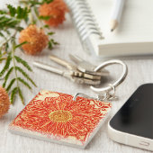 Gerbera Daisy Blokprint - saffraan oranje Sleutelhanger (Voorkant Rechts)