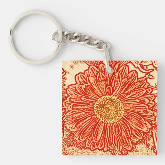 Gerbera Daisy Blokprint - saffraan oranje Sleutelhanger (Voorkant)