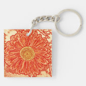 Gerbera Daisy Blokprint - saffraan oranje Sleutelhanger (Achterkant)