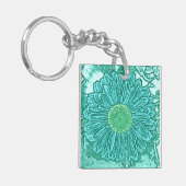 Gerbera Daisy Blokprint - tinten aqua Sleutelhanger (Voorkant Links)