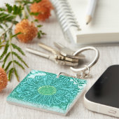 Gerbera Daisy Blokprint - tinten aqua Sleutelhanger (Voorkant Rechts)
