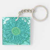 Gerbera Daisy Blokprint - tinten aqua Sleutelhanger (Achterkant)