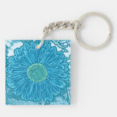 Gerbera Daisy Blokprint - zee blauw Sleutelhanger (Achterkant)