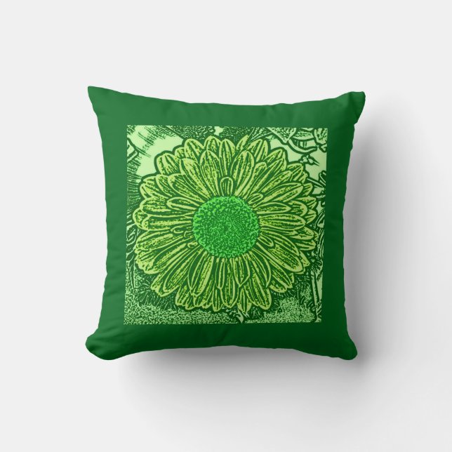 Gerbera Daisy Border Print, Lime Green Kussen (Voorkant)