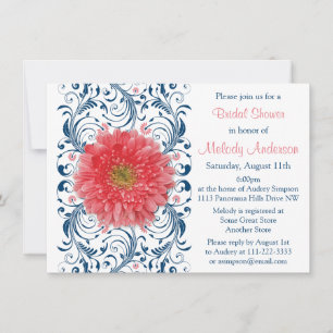 Gerbera Daisy Coral Navy Blue Floral Vrijgezellenf Kaart