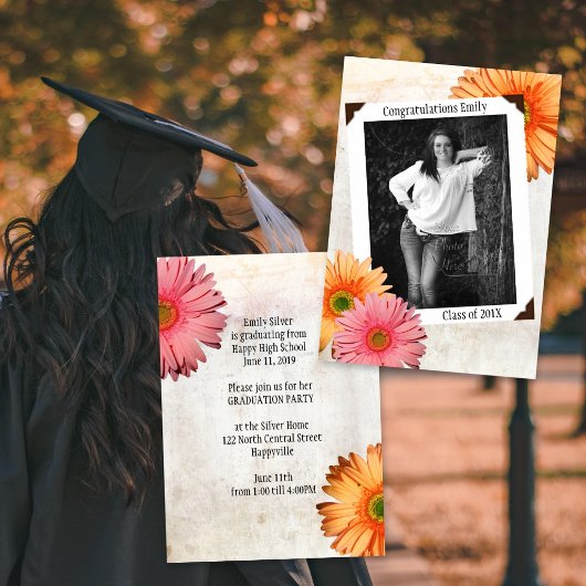 Gerbera Daisy Dochters Foto Afstuderen Kaart