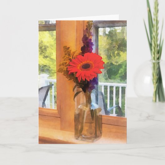 Gerbera Daisy door het Venster van de Keuken Kaart (Voorkant)