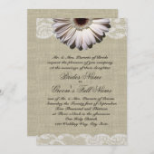 Gerbera Daisy en Lace Country Burlap bruiloft Kaart (Voorkant / Achterkant)