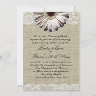 Gerbera Daisy en Lace Country Burlap bruiloft Kaart