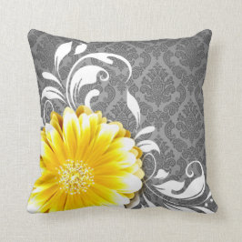 Gerbera Daisy Fancy Damask | grijs geel wit Kussen
