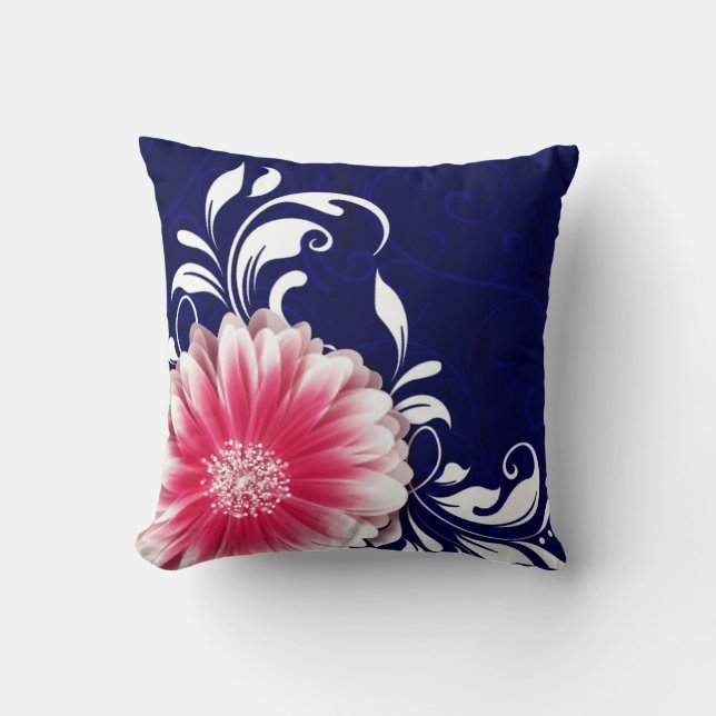Gerbera Daisy Fancy Scroll | marine fuchsia Kussen (Voorkant)