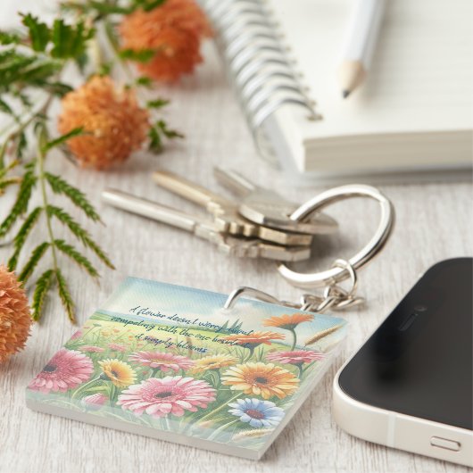 Gerbera Daisy Field & Quote Sleutelhanger (Voorkant Rechts)