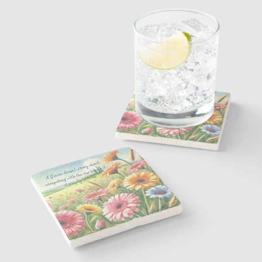 Gerbera Daisy Field & Quote Stenen Onderzetter (Zijkant)