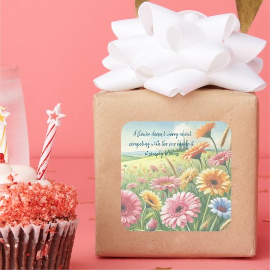 Gerbera Daisy Field & Quote Vierkante Sticker (Feest)
