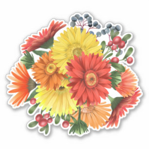 Gerbera Daisy Floral Bouquet Waterverf Sticker