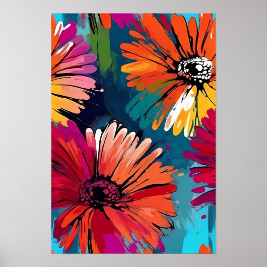 Gerbera Daisy Flower Abstracte Kunst Bloemen Kleur Poster (Voorkant)