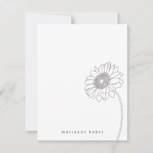Gerbera Daisy Line Drawing Personalized Notecard Bedankkaart (Voorkant)