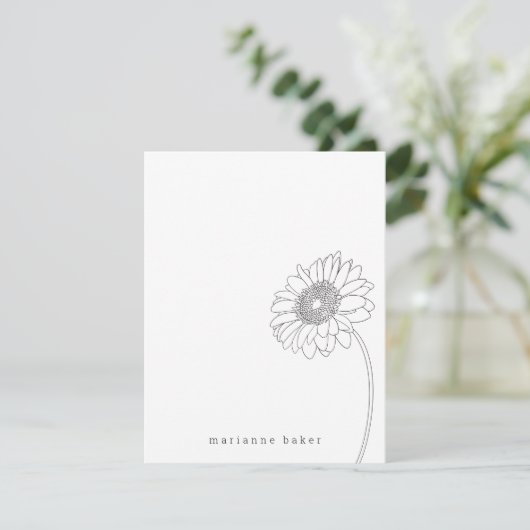 Gerbera Daisy Line Drawing Personalized Notecard Bedankkaart (Staand voorkant)