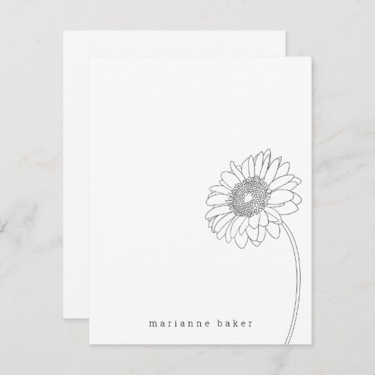 Gerbera Daisy Line Drawing Personalized Notecard Bedankkaart (Voorkant / Achterkant)