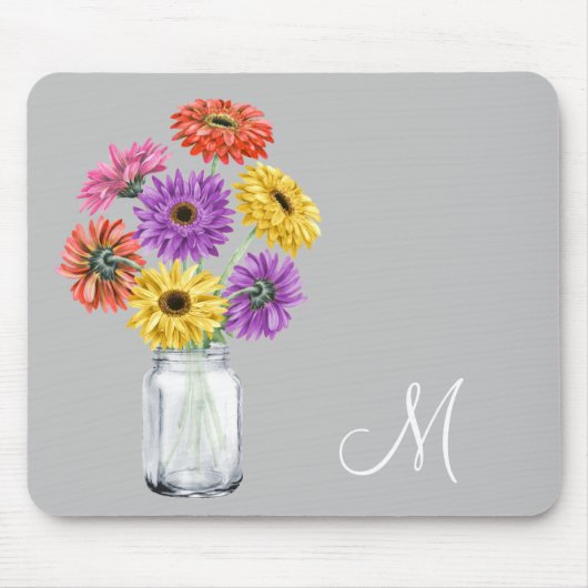 Gerbera Daisy Mason Jar Monogram voor haar Muismat (Voorkant)